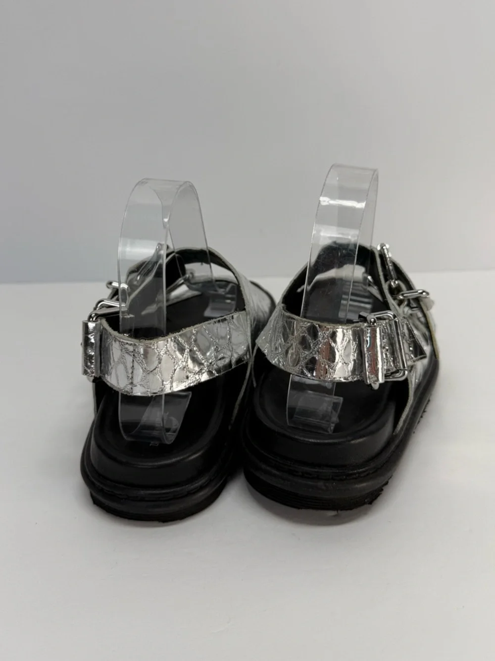 ZADIG & VOLTAIRE Silver reptile imprint Metallic Buckle Platform Sandals size 7 - Picture 5 of 9